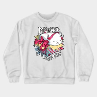 Meowy Christmas cat and Christmas pun Crewneck Sweatshirt